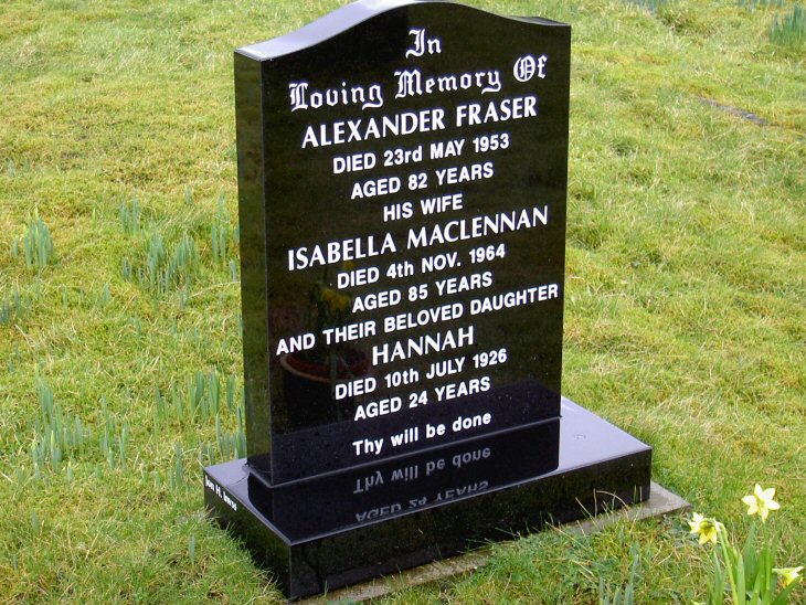 Photo of headstones/Isabella MacLennan d 1964 hdstn Clachan Duich new